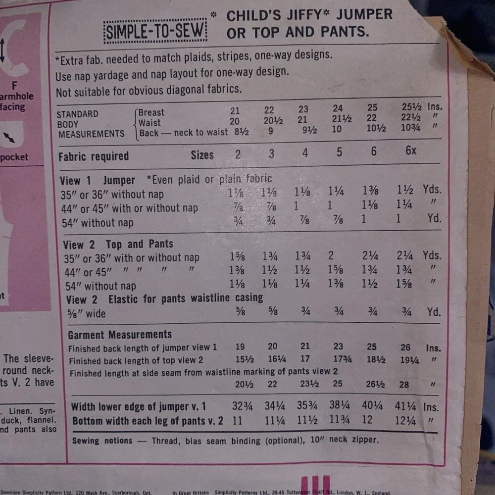 7833 Vintage Simplicity Sewing Pattern Girls 1960s Jumper Top Pants School 6 Cut